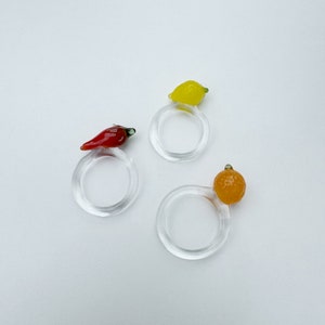 Glass Fruit Rings, Handblown Chilli Ring, Lampworked Lemon Ring, Borocilicate Orange Ring