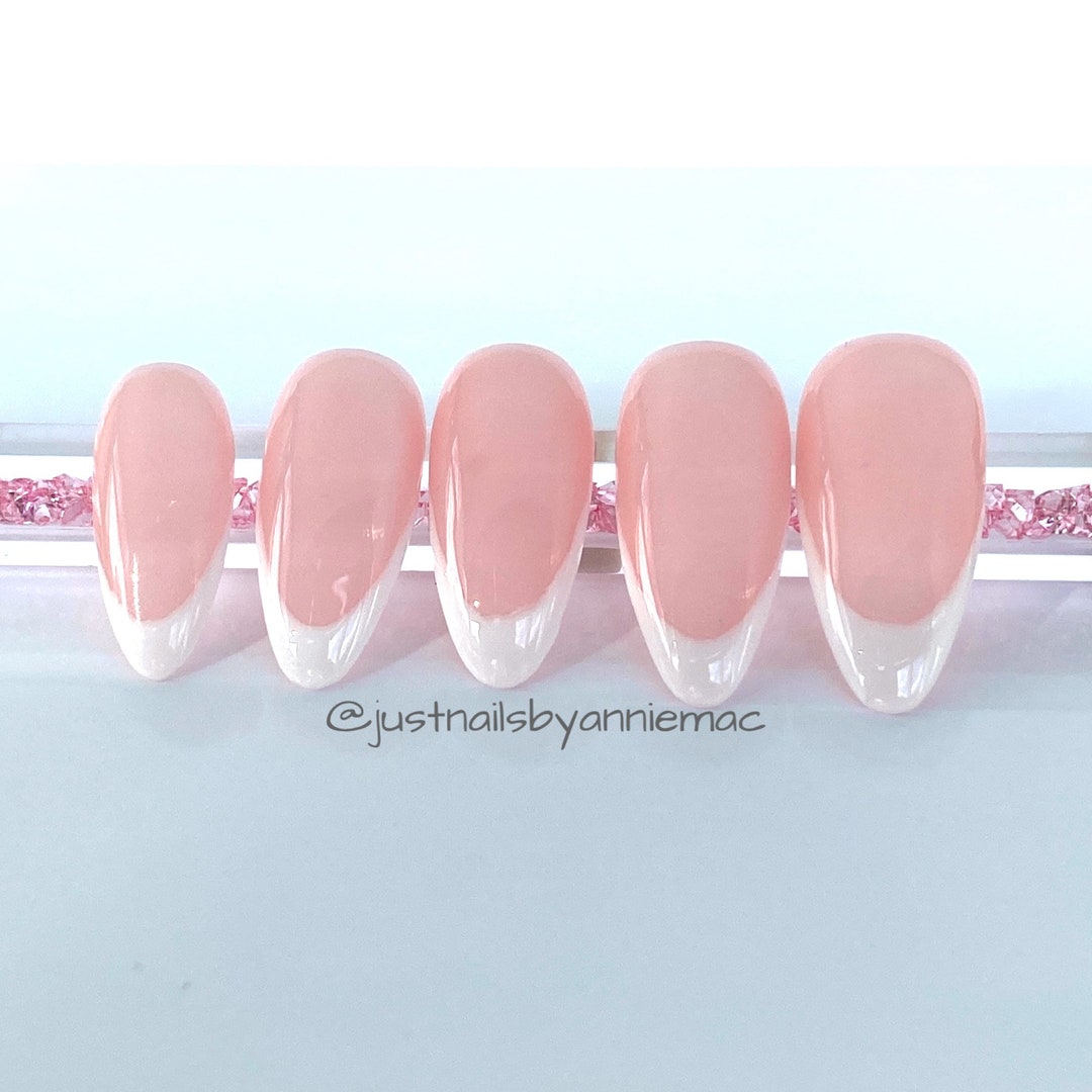 Press on Nails Natural French Tip Medium Almond Shape Full Etsy