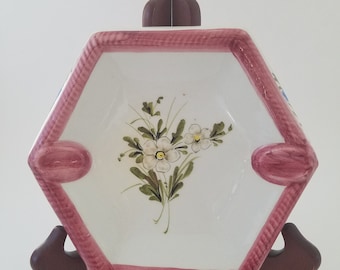 Vintage Porcelain Ash Tray.  Hand Painted Made in Italy.   Italian Pottery 1960s Gift for Everyone.