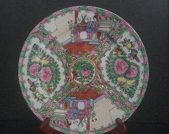 Vintage Famille Rose Medallion Chinese Decorative Plate 10" Hand Painted Collectible Oriental Porcelain Plate.