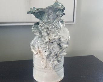 Vintage Sculptured Ceramic Figure/ Figurine. Handcrafted Clay Sculpture Lady in Hat Collectible Figurines.