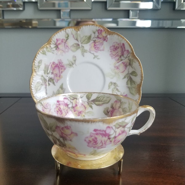Antique Haviland  and Co Limoges Teacup and Saucer Set. French Porcelain teacup. Collectible Limoges China Teacup