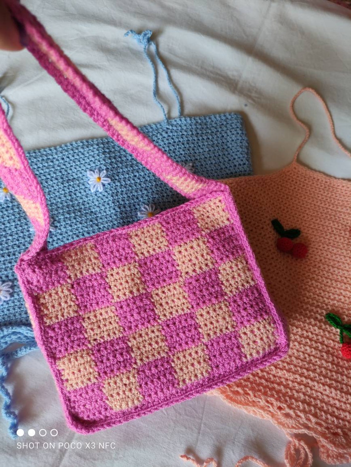 Crochet bag shoulder bag checkered bag checkerboard bag Etsy