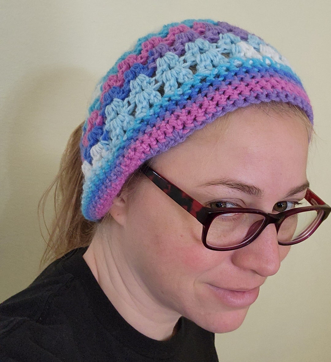 Mommy and Me Handmade Crocheted Messy Bun Hats Free Easy Bernat Mommy & Me Messy Bun Hats Crochet Pattern  main image 2
