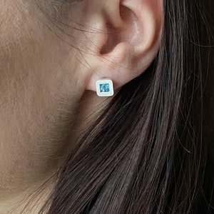 Silver Square Earrings with Gemstone, Silver Earrings with Topaz, Square Jewelry with a Gemstone.