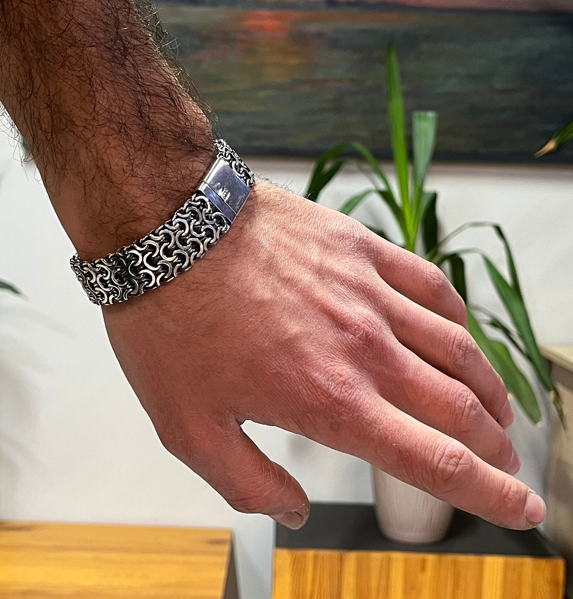 925' Sterling Silver Men's Bracelet, Wide Silver Chain 925' Sterling Silver Men's Bracelet, Wide Silver Chain