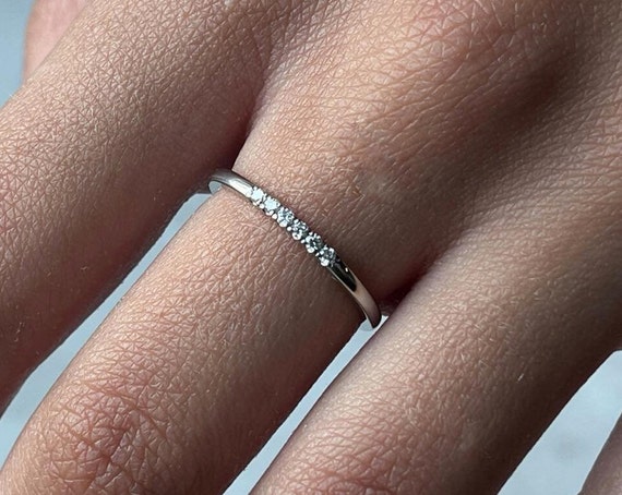 Platinum Wedding Band with diamonds, Super Skinny Platinum Ring, Thin 950 Solid Platinum Ring, Women's Platinum Ring