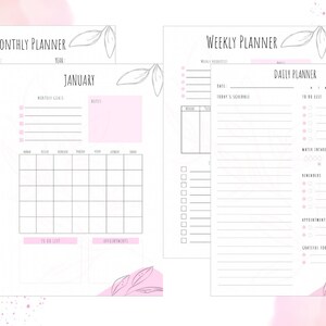 Paquete de agenda imprimible y totalmente personalizable: agendas diarias, semanales, mensuales, anuales y más (tema Naturaleza rosa)