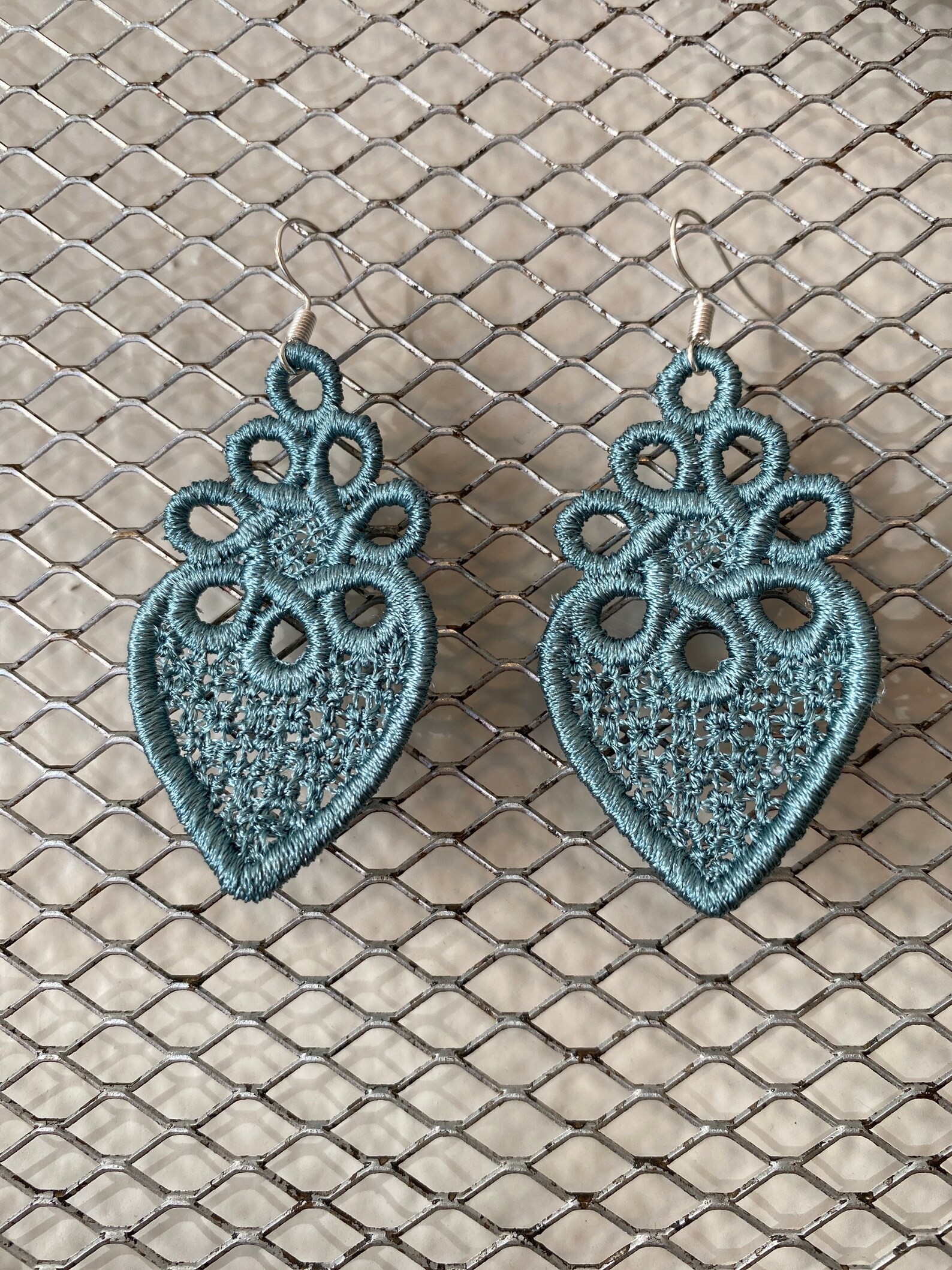 Lace Earrings Embroidered Earrings Light Blue Earrings Etsy