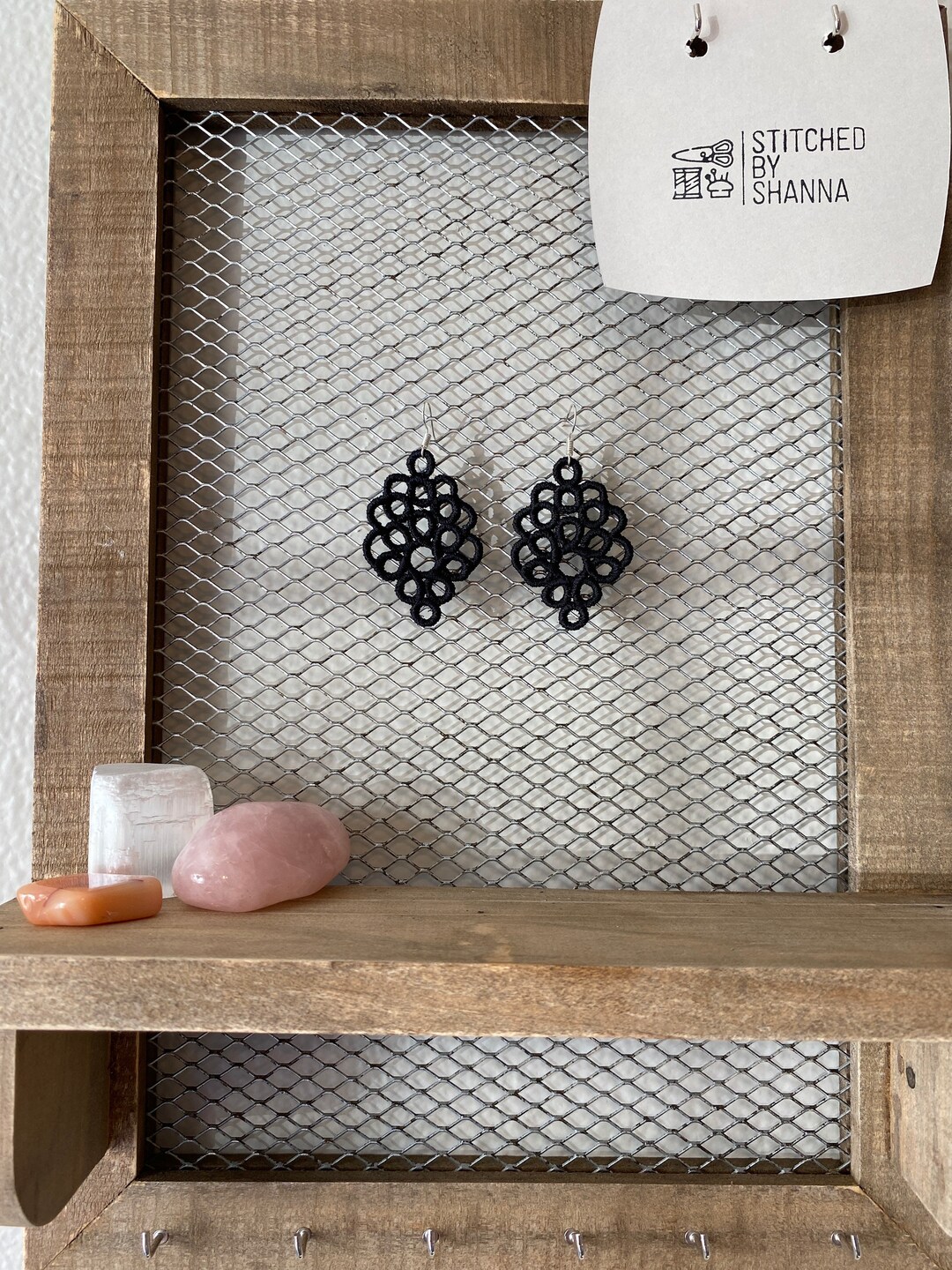 Lace Earrings, Embroidered Earrings, Black Earrings, Diffuser Earrings