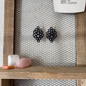 Lace Earrings, Embroidered Earrings, Black Earrings, Diffuser Earrings