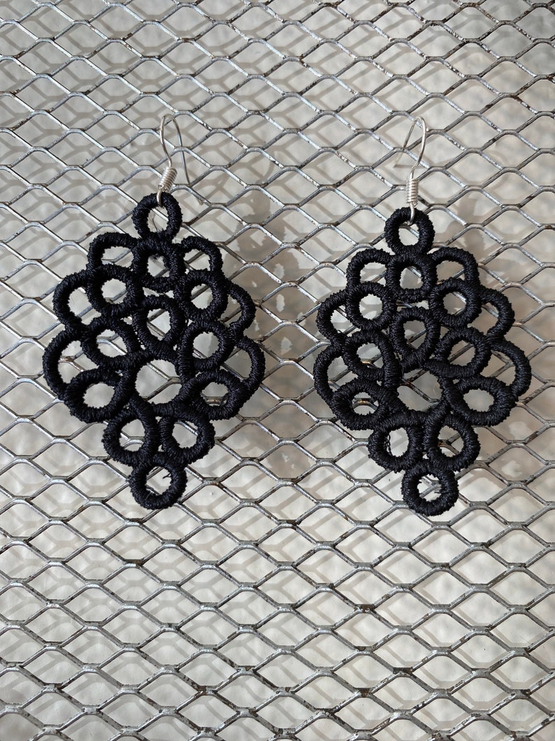 Lace Earrings, Embroidered Earrings, Black Earrings, Diffuser Earrings