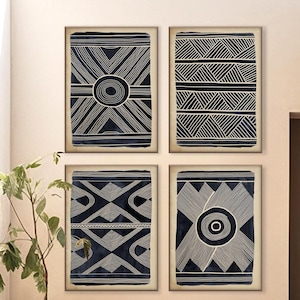 Set of Four African Art Printable, Ethnic Tribal Black Beige Wall Tribal Minimal Boho decor Housewarming Eco Friendly Gift Instant Download