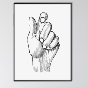 Póster imprimible con dibujo de lápiz de manos, boceto de línea monocromática, hecho a mano, arte minimalista moderno en blanco y negro, regalo ecológico para inauguración de la casa