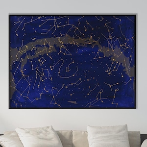 Sternenhimmel, Milchstraße Poster Nord, Konstellationen Sterne Azurblau Prints Celestial Sphere Blau Gold Wand Kunst Dekor Einweihungsparty Geschenk