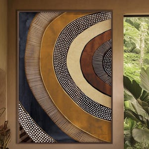 Art abstrait de style aborigène ethnique, imprimable, couleurs naturelles, couleurs tribales, terre cuite, art moderne, art mural contemporain, cadeau de pendaison de crémaillère