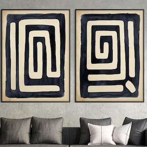 Set of Two African Art Printable, Ethnic Tribal Black Beige Wall Tribal Minimal Boho decor Housewarming Eco Friendly Gift Instant Download