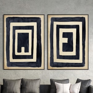 Set of Two African Art Printable, Ethnic Tribal Black Beige Wall Tribal Minimal Boho decor Housewarming Eco Friendly Gift Instant Download