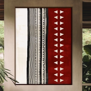 African Wall Art Printable, Ethnic Afro American Art Red Black Geometric Tribal Style Boho Minimal Decor Housewarming Eco Friendly Gift