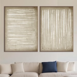 Set med två Wabi Sabi abstrakta rutor, utskrivbara, symmetriska, direktnedladdningar, akvarell, beige brun, minimalistisk, modern inredning, inflyttningspresent