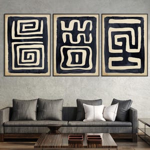 Set of Three African Art Printable, Ethnic Tribal Black Beige Wall Tribal Minimal Boho decor Housewarming Eco Friendly Gift Instant Download