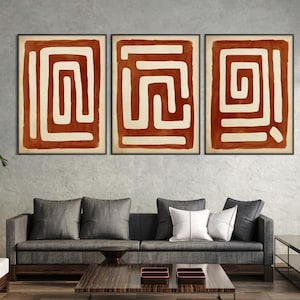 Set of Three African Art Printable, Ethnic Tribal Terracotta Wall Tribal Minimal Boho decor Housewarming Eco Friendly Gift Instant Download
