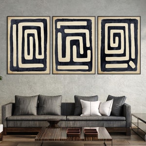 Set of Three African Art Printable, Ethnic Tribal Black Beige Wall Tribal Minimal Boho decor Housewarming Eco Friendly Gift Instant Download