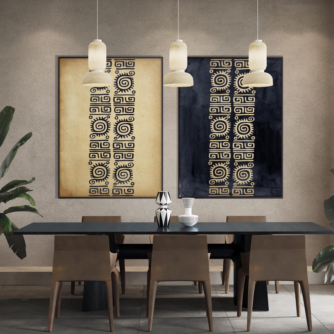 Set of Two Aztec Style Pattern Printable, Ethnic Art Black Beige ...