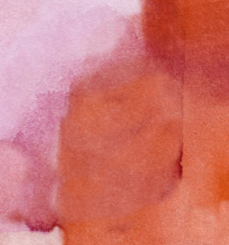 Peut inclure: Peinture abstraite &agrave; l'aquarelle avec des nuances m&eacute;lang&eacute;es de rose, de rouge et d'orange. L'&oelig;uvre pr&eacute;sente des bords doux et flous et un aspect textur&eacute;, cr&eacute;ant un effet onirique et artistique. La palette de couleurs est chaleureuse et invitante.