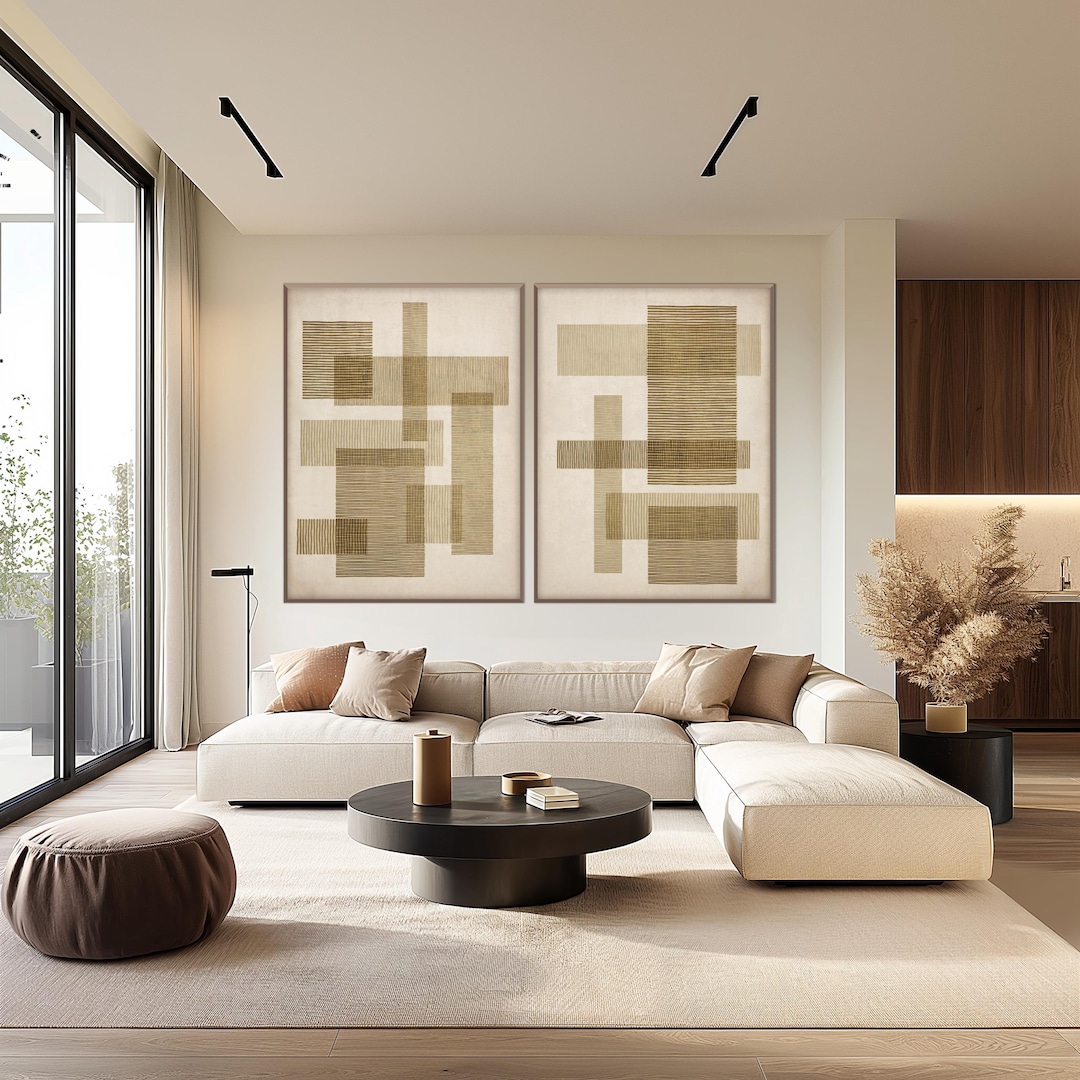 Set of 2 Wabi Sabi Japandi Wall Art Prints, Abstract Neutral Geometric ...