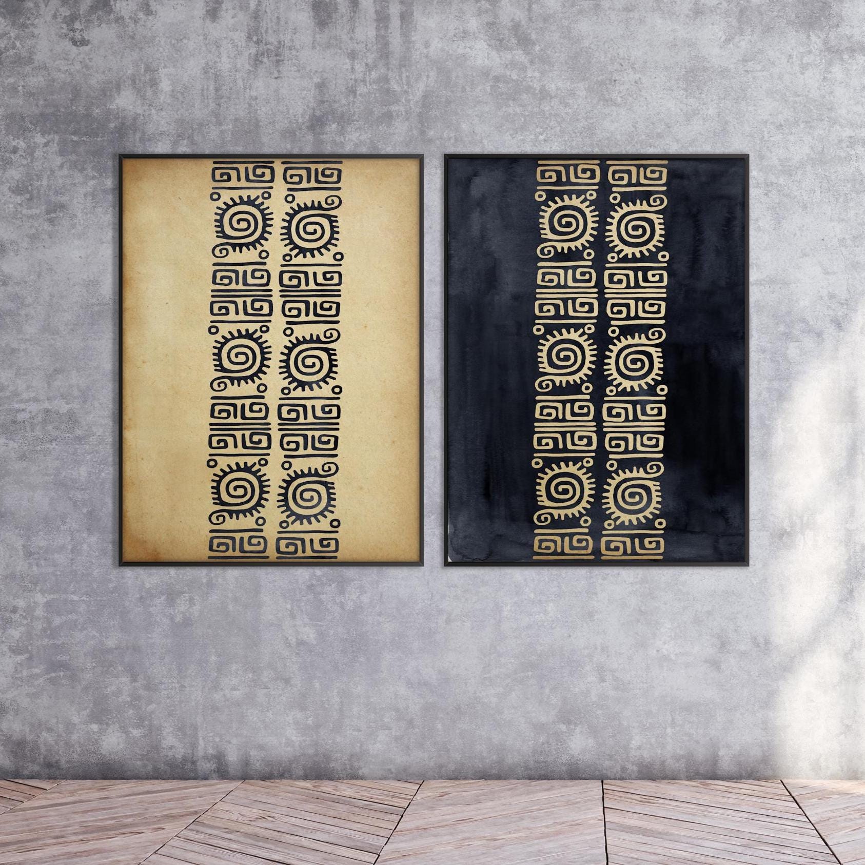 Set of Two Aztec Style Pattern Printable, Ethnic Art Black Beige ...