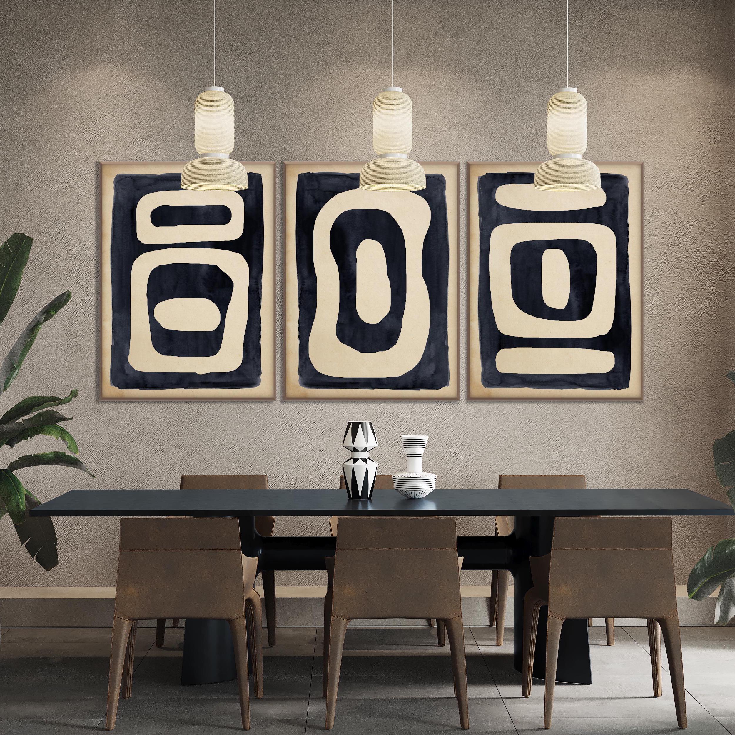 Set of Three African Art Printable, Ethnic Tribal Black Beige Wall ...