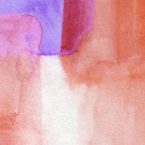 Peut inclure: Peinture abstraite &agrave; l'aquarelle avec un m&eacute;lange de couleurs. L'&oelig;uvre pr&eacute;sente un m&eacute;lange de teintes violettes, roses et orang&eacute;es, cr&eacute;ant un effet doux et textur&eacute;. La composition comprend des formes superpos&eacute;es et des lavis de couleur.