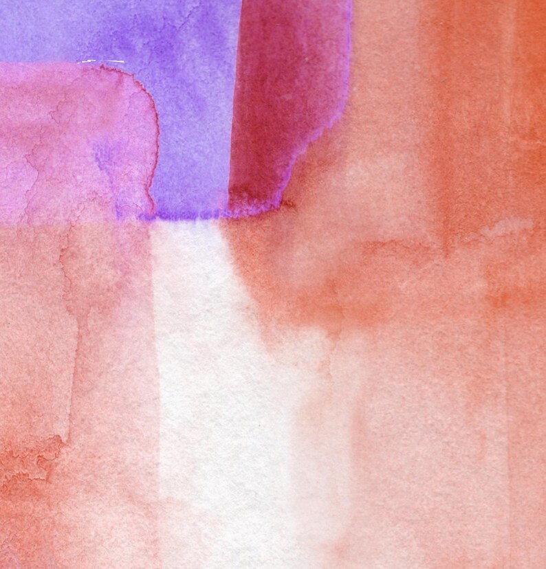 Peut inclure: Peinture abstraite &agrave; l'aquarelle avec un m&eacute;lange de couleurs. L'&oelig;uvre pr&eacute;sente un m&eacute;lange de teintes violettes, roses et orang&eacute;es, cr&eacute;ant un effet doux et textur&eacute;. La composition comprend des formes superpos&eacute;es et des lavis de couleur.