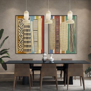 Ensemble de deux affiches abstraites ethniques à imprimer, couleurs terreuses, style tribal, teintes terracotta, art moderne contemporain, décoration murale, cadeau de pendaison de crémaillère.