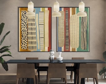 Set of Two Abstract Ethnic Art Printable, Earthy Colors Tribal Style Colors Terracotta Modern Art Contemporary Wall Art Housewarming Gift
