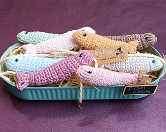 Peixe de Crochê, Sardinhas de Crochê, Sardinhas em Lata, Peixe de Lata, Peixe Sardinha Bonito Amigurumi, Peixe de Lata, Peixe Caixa, Coleção de Peixes