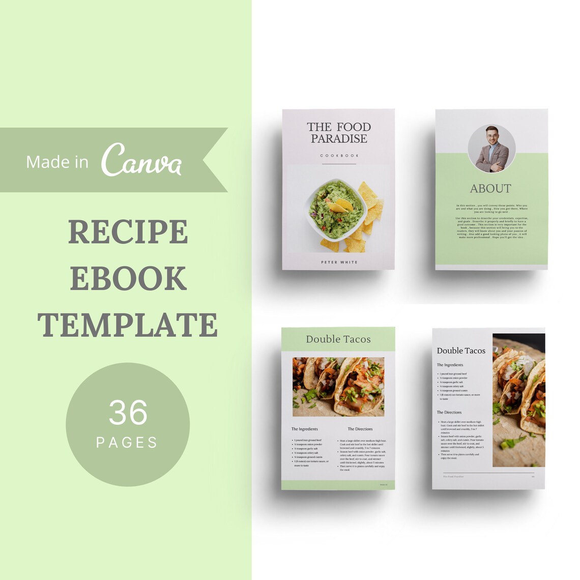 Cookbook template Canva Minimalist Recipe ebook template Etsy