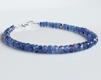 New Genuine Cobalt Blue Sapphire Faceted Bead Bracelet