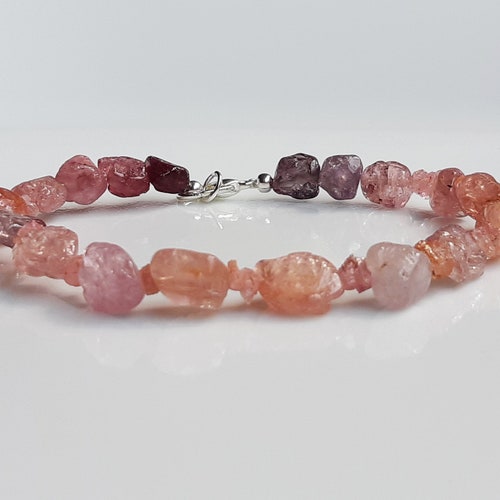 Raw SPINEL Gemstone Bracelet Spinel Jewelry Pink Purple Peach