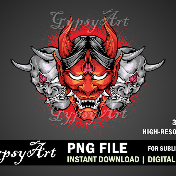 Three Oni Mask Png, Oni Mask, Png for sublimation, Samurai for sublimation, oni mask png, 3 oni mask, png dtg, scary mask png, halloween png