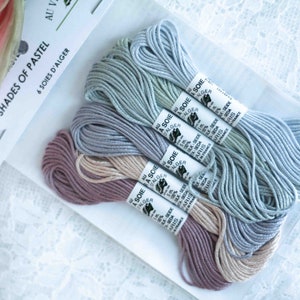 Pack of 6 Classic Universal Silk Embroidery Threads-Universalseidenstickgarn-Pastel Shades-Soie d&#39;Alger-Au Ver a Soie-Made in France