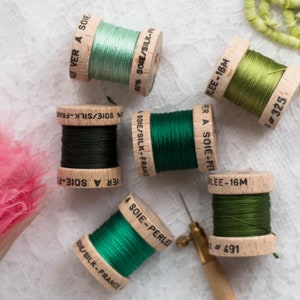 Silk Threads-Single Spool-Green Shades-Soie Perle-Au Ver a Soie-Made in France