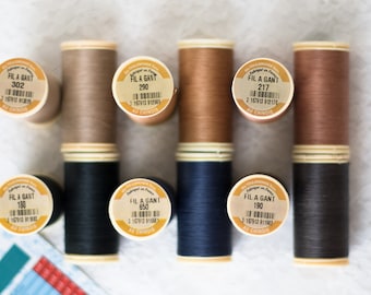 SAJOU Thread-Brown Navy Blue Black Colours-Luneville Hook Thread-Gloving Thread-Fil a Gant-Fil Au Chinois-Made in France