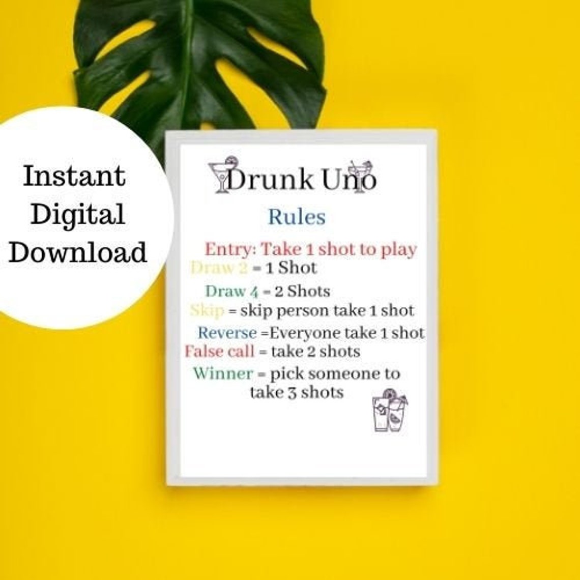 Printable drinking game Uno adult drinking game playing Etsy