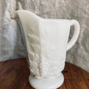 Milk Glass Creamer, Westmoreland Glass Company&#39;s Paneled Grape Pattern