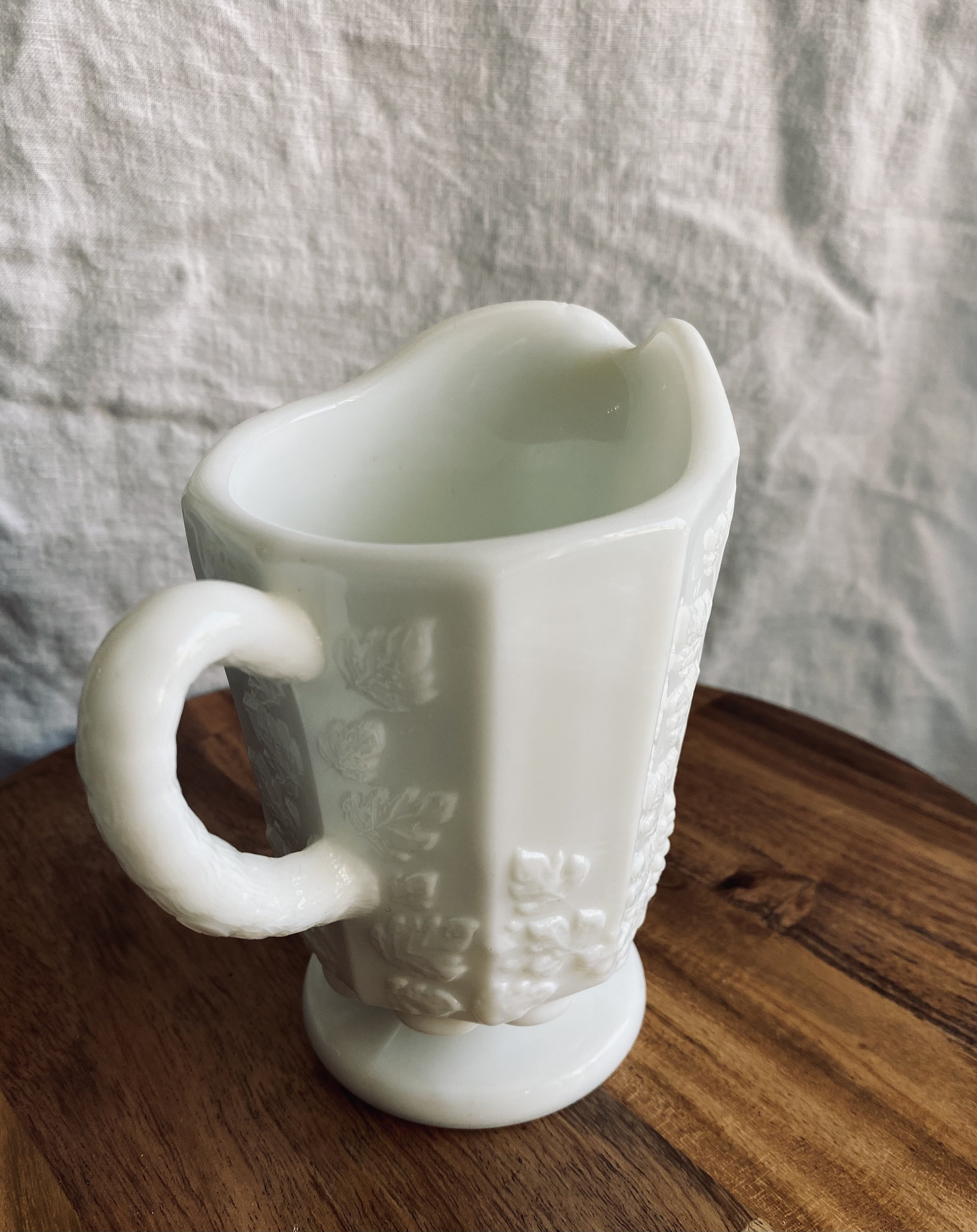 Milk Glass Creamer, Westmoreland Glass Company's Paneled Grape Pattern