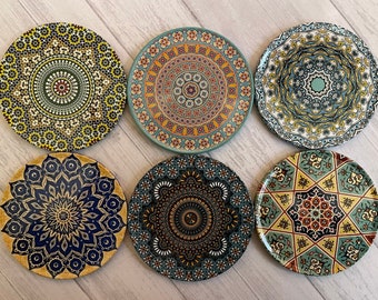 Details about    Set of 6 Geometric Ceramic Coasters Cork Moroccan Modern Mosaic Tiles