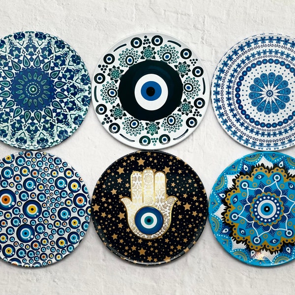 Set of 6 Drink Coasters, Turkish Persian Design Pattern, House warming gift, Mediterranean Coasters, Mandala Design, Decorative Coasters