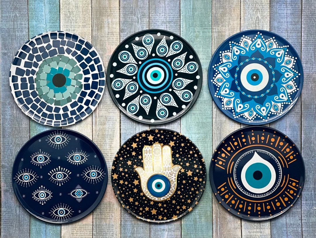 Evil Eye Coasters: Tin Coasters, Set of 6, Turkish Decor - Etsy